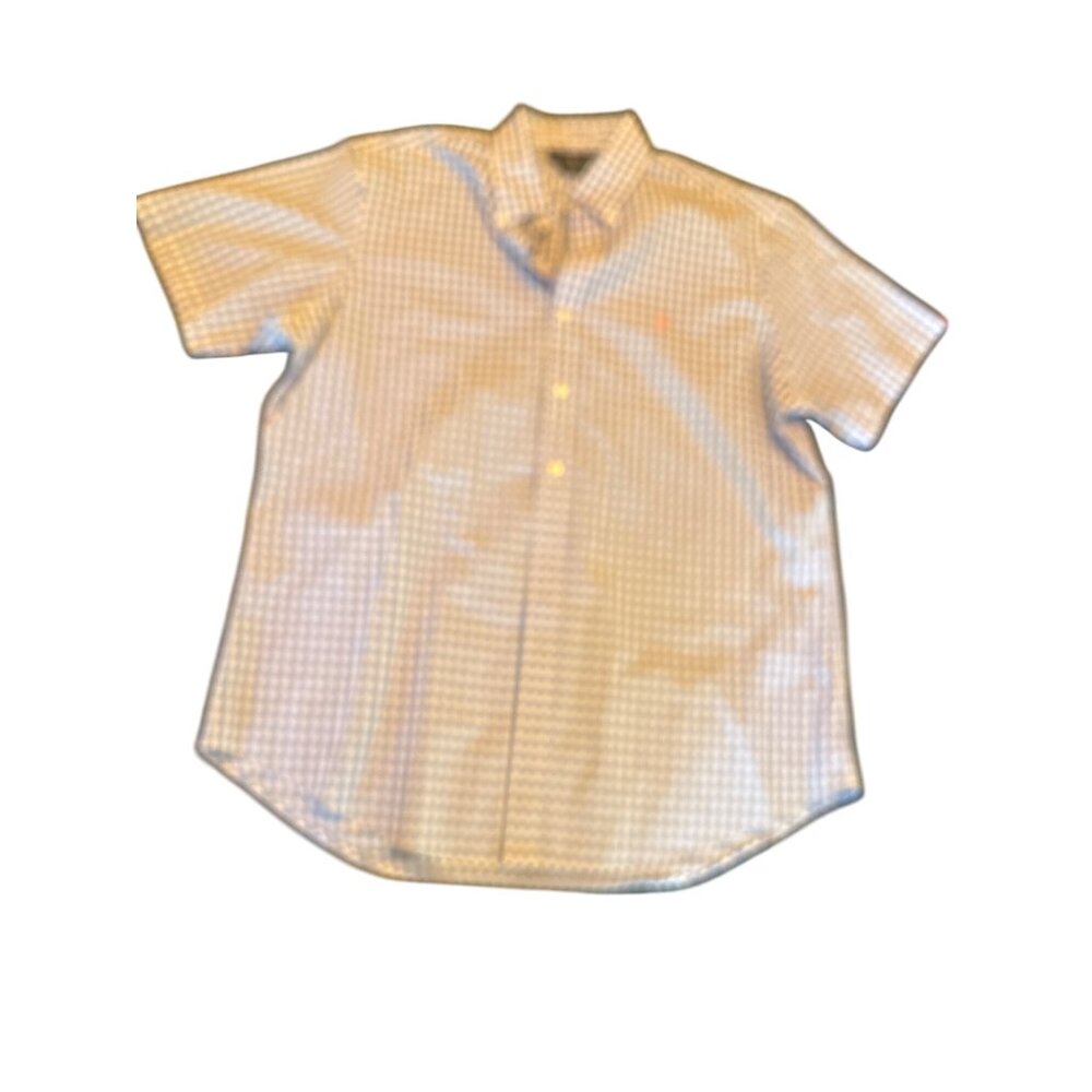 Ralph Lauren Custom Fit Blue Gingham Short Sleeve Mens Shirt Med Preppy Coastal‎
